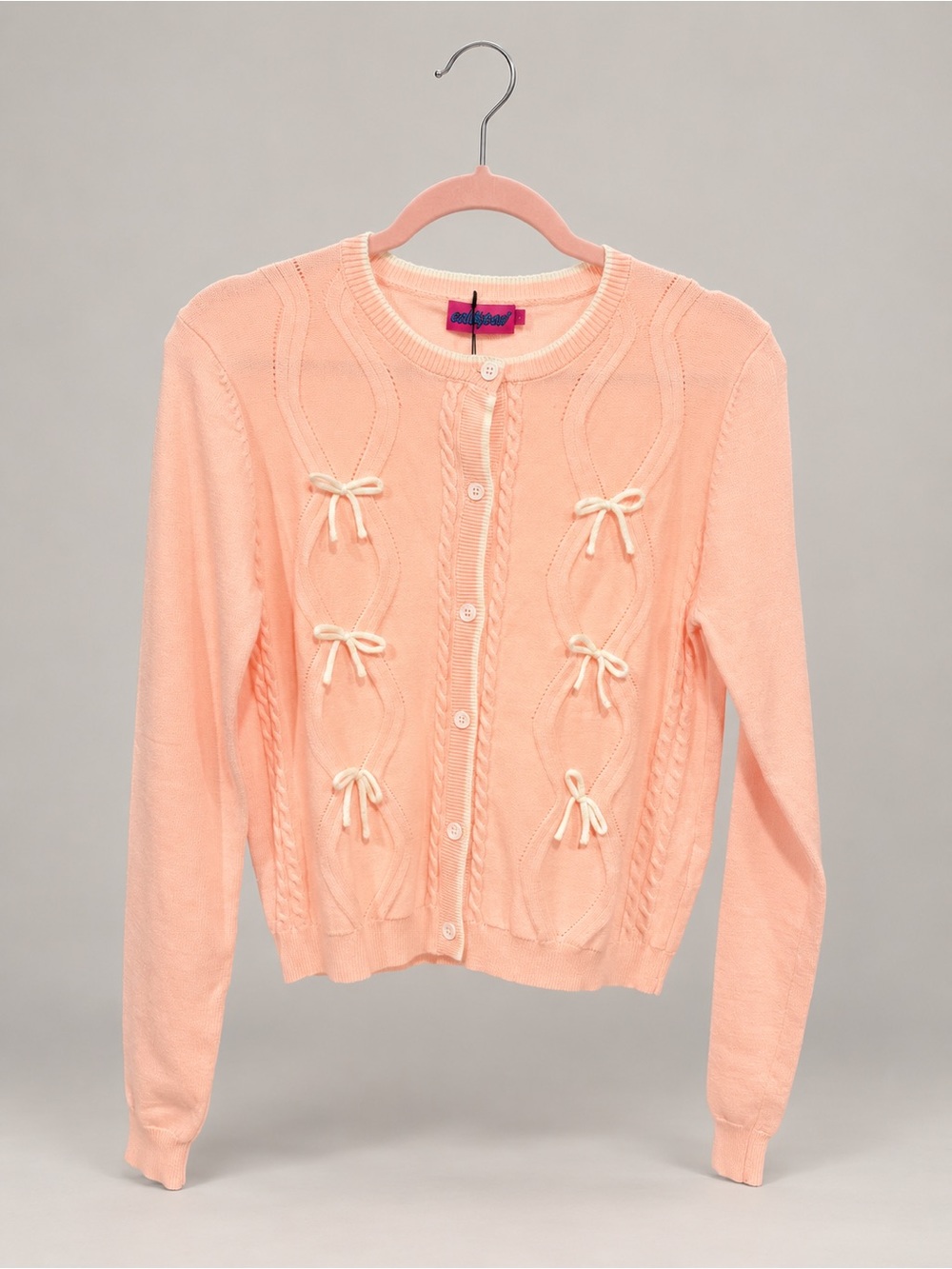 Edikted Bow Knit Cardigan Light Pink Size L
